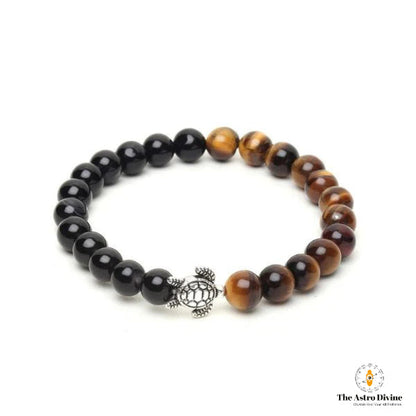 Natural Tiger Eye & Tourmaline Turtle Good Luck Charm Bracelet