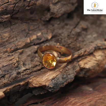 Natural Yellow Sapphire Pukhraj Ashtadahtu Adjustable Ring