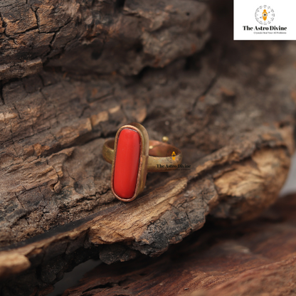 Natural Red Coral Moonga Ashtadhatu Adjustable  Ring