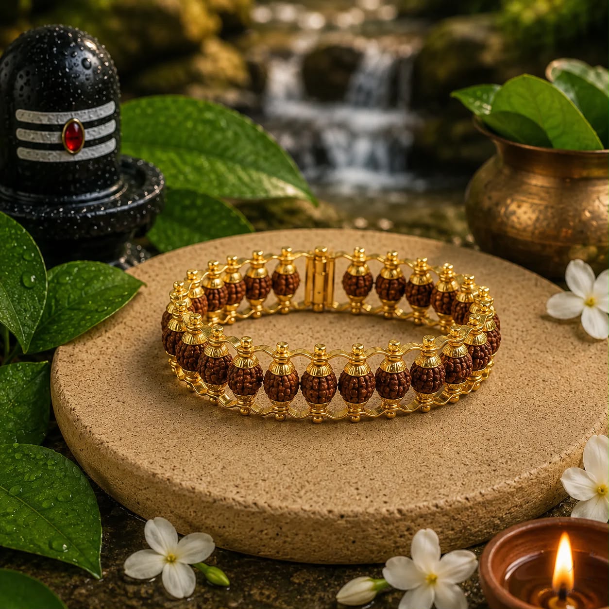 Luxury Gold Plated Rudraksha Bracelet | Sacred Energy Edition
