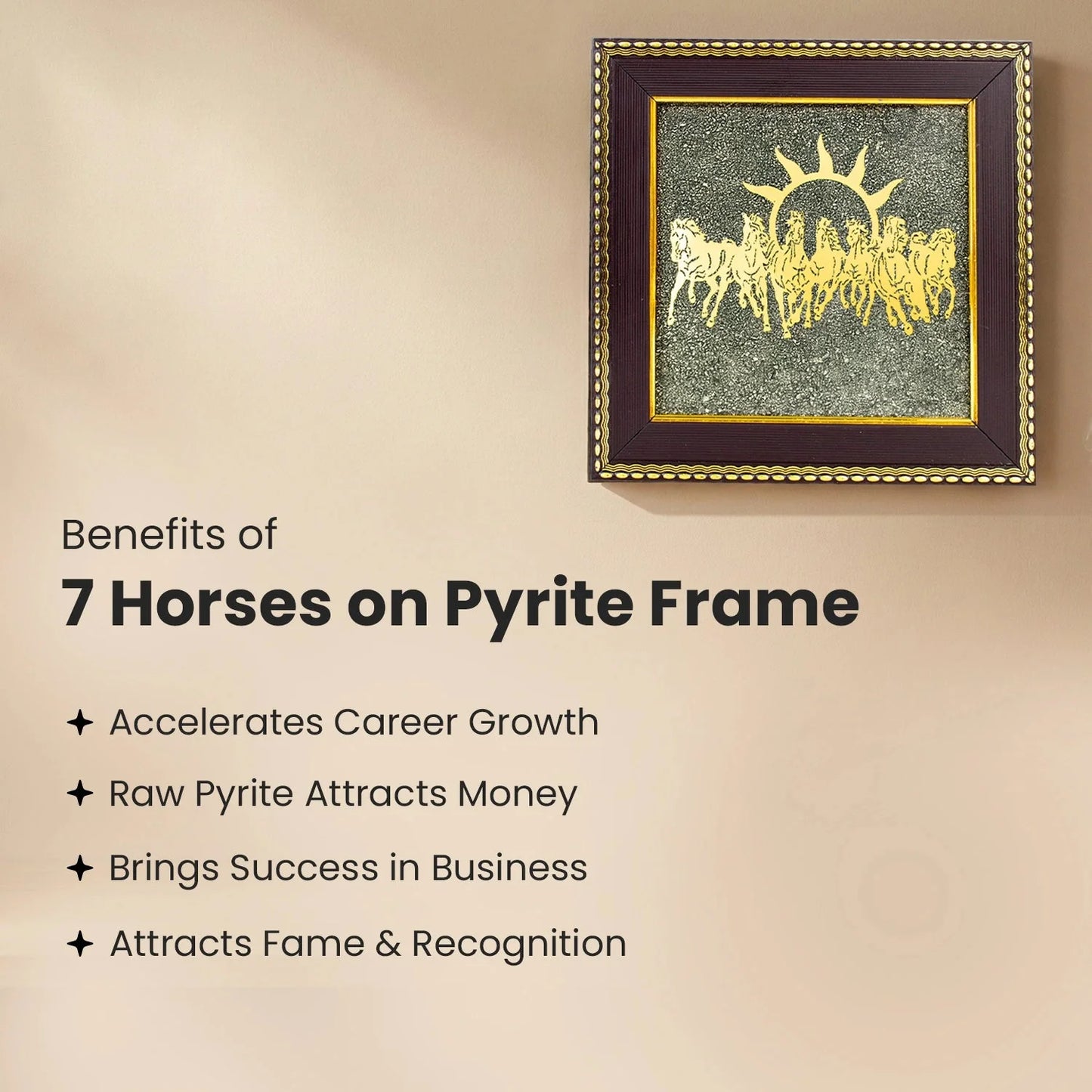 7 Horses Raw Pyrite Crystal Artwork – Wealth & Success Wall Frame