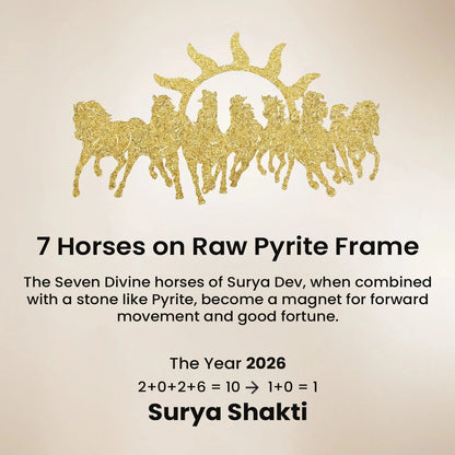 7 Horses Raw Pyrite Crystal Artwork – Wealth & Success Wall Frame