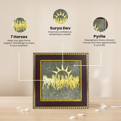 7 Horses Raw Pyrite Crystal Artwork – Wealth & Success Wall Frame